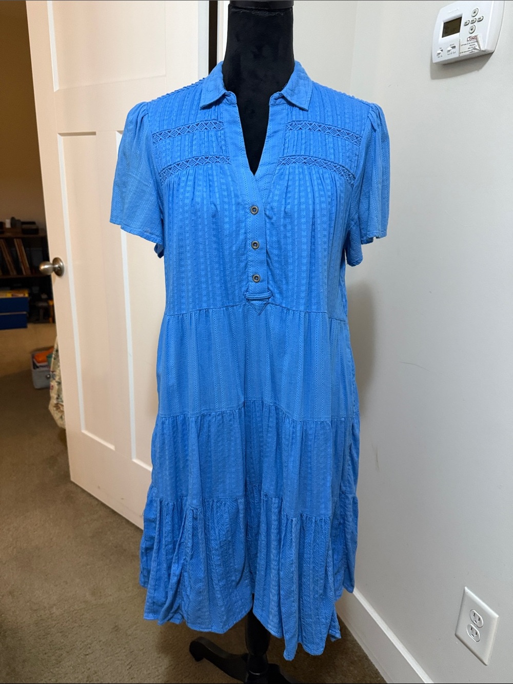 Anthropologie Bright Blue Tiered Button-Front Midi Dress size 8